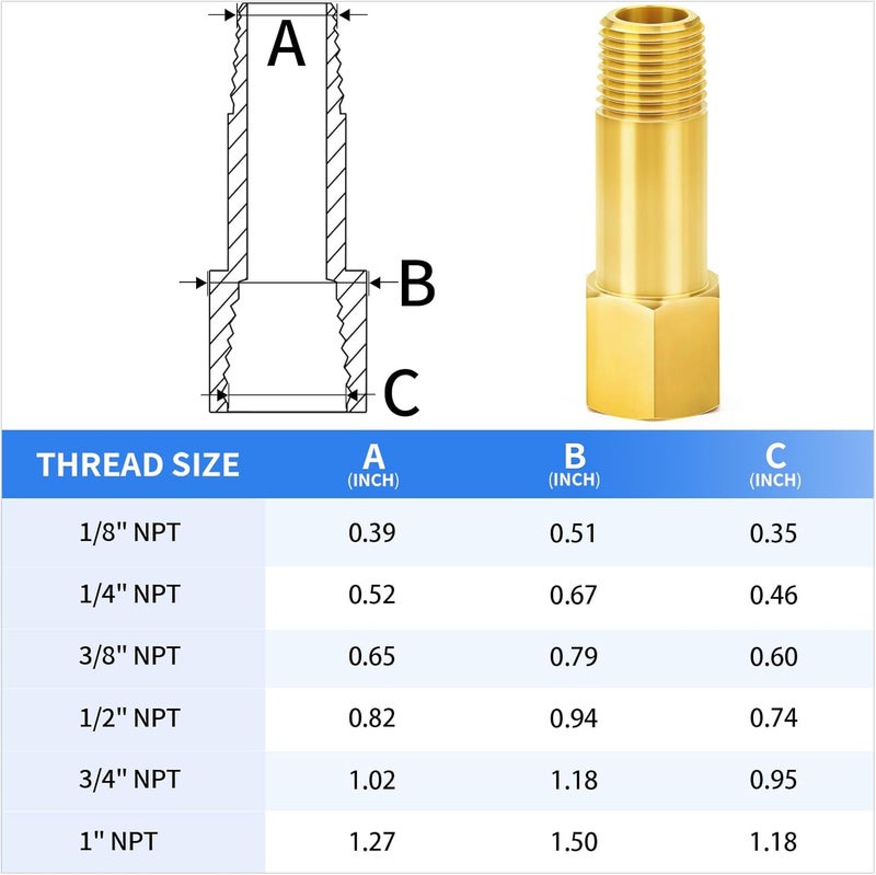 ChillWaves Brass Pipe Fitting, Long Nipple Pipe 1" NPT Male x 1" NPT Female Thread 2" Length(50MM)(1-PACK) - Image 2